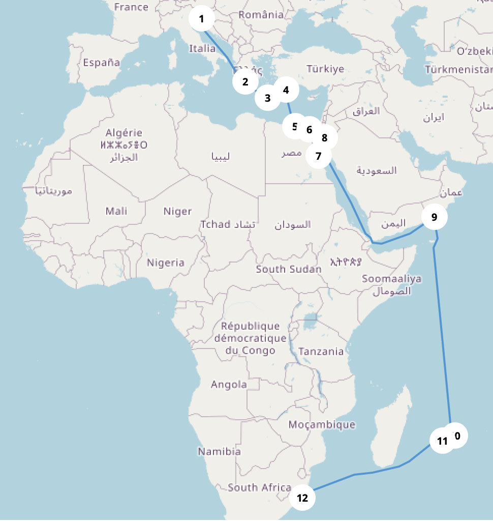 Reiseroute Cruise Durban